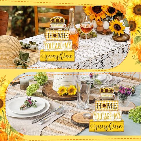 Britimes 4 Pcs Summer Tiered Tray Decorations Set, Car Sunflower Stack Block Signs Sunshine Farmhouse Rustic Table Tiered Tray Decor for Table & Home Office (Car Sunflower Style) in Saudi Arabia
