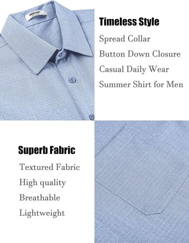 COOFANDY Men's Linen Shirts Short Sleeve Casual Shirts Summer Beach Button Down Shirts with Pocket in Saudi Arabia