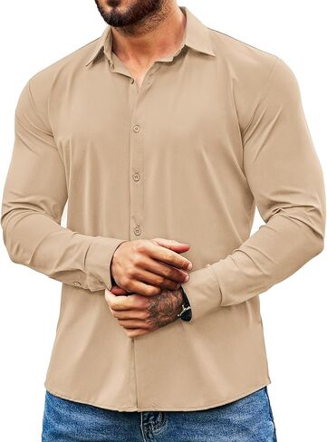 COOFANDY Men's Muscle Fit Dress Shirts Wrinkle Free Long Sleeve Button Down Shirt Stretch Business Shirt in Saudi Arabia