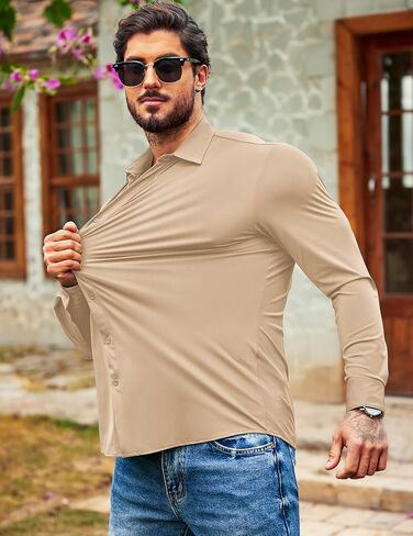 COOFANDY Men's Muscle Fit Dress Shirts Wrinkle Free Long Sleeve Button Down Shirt Stretch Business Shirt in Saudi Arabia