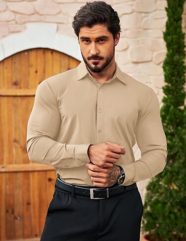 COOFANDY Men's Muscle Fit Dress Shirts Wrinkle Free Long Sleeve Button Down Shirt Stretch Business Shirt in Saudi Arabia