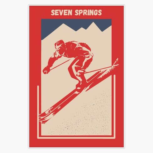 Magnet Seven Springs Mountain Near Pittsburgh In Pennsylvania United States North America - Vintage Red Ski Poster For Mountain Alpine Skier Magnet Vinyl Decal Sticker 5" in Saudi Arabia