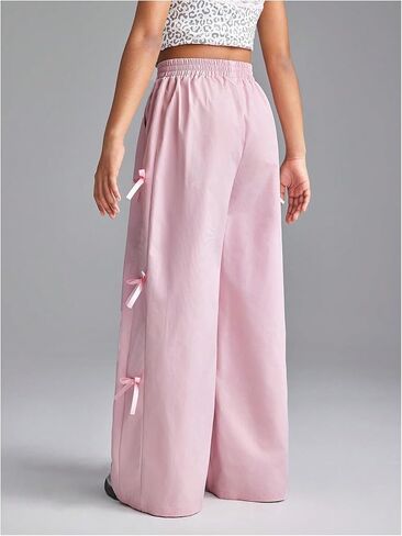 Girl's Y2k Bow Sweatpants Elastic High Waist Wide Leg Baggy Track Pants in Saudi Arabia