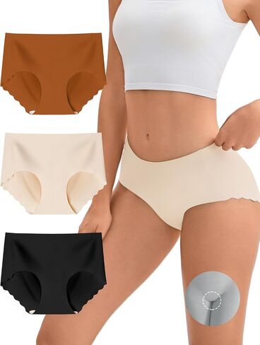Camel Toe Cover Underwear Women 3 Pack, Seamless Stretch Panties Breathable Full Coverage Hipster Briefs in Kuwait