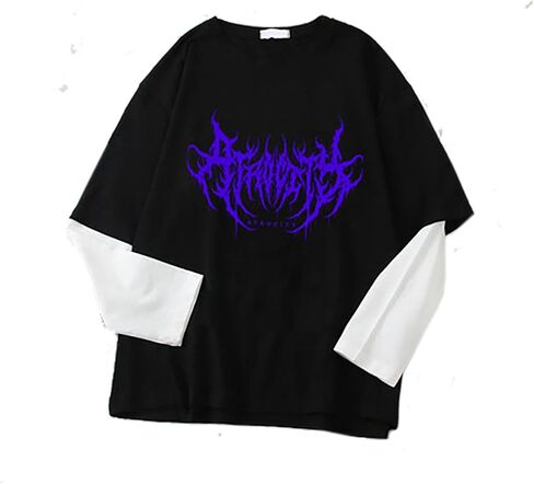 قميص القوطي مزيف من قطعتين بديلة ملابس رجعية فضفاضة طويلة الأكمام القمامة القمامة القمامة in Kuwait