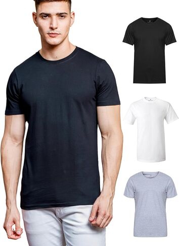 Klizzer 100% Cotton T Shirts for Men - Soft Premium Pack of 3 Regular Fit Crew Neck T-Shirts Plain Short Sleeve Tees in Kuwait