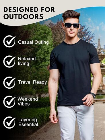 Klizzer 100% Cotton T Shirts for Men - Soft Premium Pack of 3 Regular Fit Crew Neck T-Shirts Plain Short Sleeve Tees in Kuwait