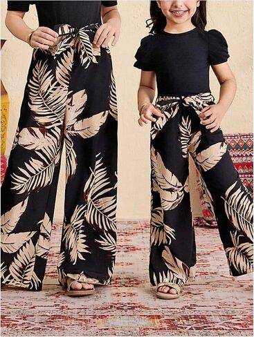 Wdirara Girls's Disual Disphic Puff Sleeve Bow Boy Beanted Beaftive Beamsuit in Kuwait