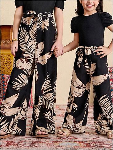 Wdirara Girls's Disual Disphic Puff Sleeve Bow Boy Beanted Beaftive Beamsuit in Kuwait
