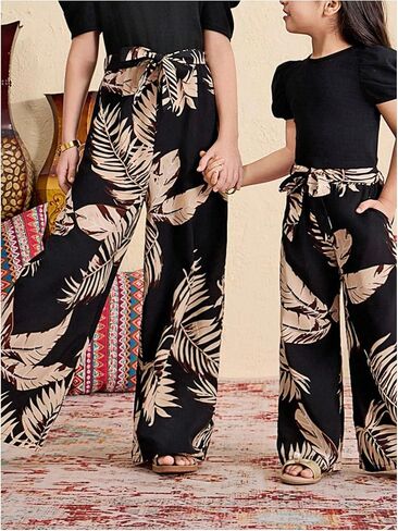 Wdirara Girls's Disual Disphic Puff Sleeve Bow Boy Beanted Beaftive Beamsuit in Kuwait