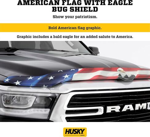 Husky Liners Hood Protector w/American Flag | Fits 1999-2007 Ford F-250/F-350/F-450/F-550 Super Duty; 2000-2005 Ford Excursion, High Profile/Bug Shield - 1 pc., Multi-Colored-USA | 2818727 in Saudi Arabia