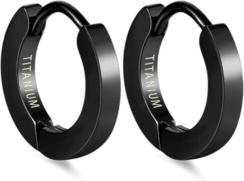 TGNEL Small Mens Black Hoop Earrings Titanium Earrings for Sensitive Ears, Polished Plain Hoop Earrings Hypoallergenic in Kuwait