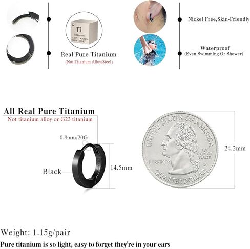 TGNEL Small Mens Black Hoop Earrings Titanium Earrings for Sensitive Ears, Polished Plain Hoop Earrings Hypoallergenic in Kuwait