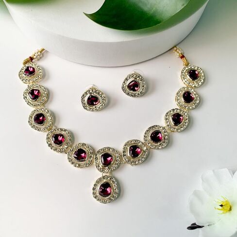 I Jewels White Gold Plated Indian Wedding Bollywood Kundan Choker Necklace Jewellery With Earring Set For Women in Saudi Arabia