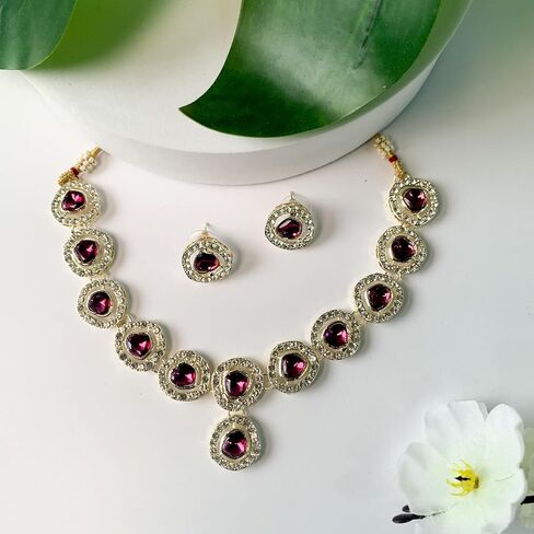 I Jewels White Gold Plated Indian Wedding Bollywood Kundan Choker Necklace Jewellery With Earring Set For Women in Saudi Arabia