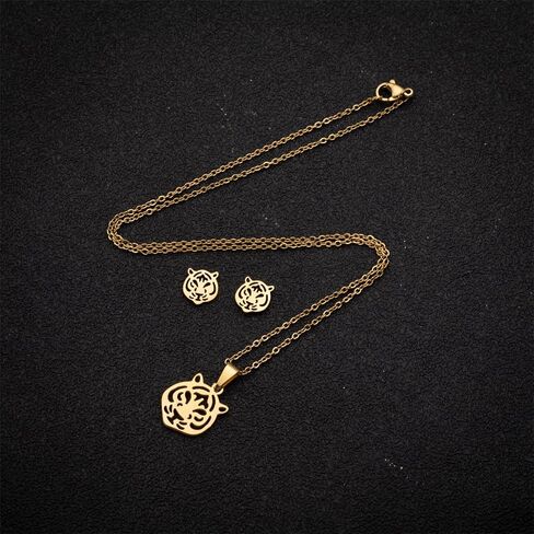 Dreuyet Tiger Head Stud Marrings Necklace مجموعة للنساء الصخور الصخرية الفولاذ المقاوم للصدأ قلادة بسيطة in Kuwait