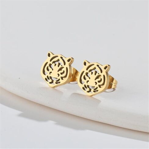 Dreuyet Tiger Head Stud Marrings Necklace مجموعة للنساء الصخور الصخرية الفولاذ المقاوم للصدأ قلادة بسيطة in Kuwait