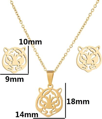 Dreuyet Tiger Head Stud Marrings Necklace مجموعة للنساء الصخور الصخرية الفولاذ المقاوم للصدأ قلادة بسيطة in Kuwait