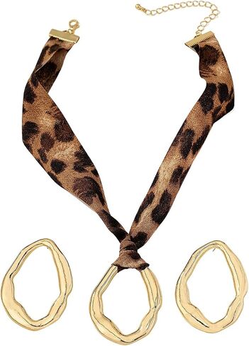 MakeMeChic Women's 3 Piece Jewelry Set Leopard Print Necklace Metal Dangle Earrings Jewelry in Saudi Arabia