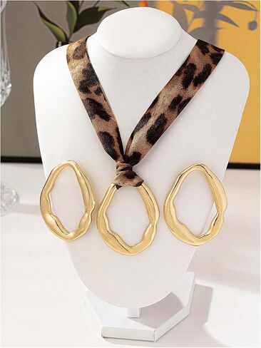 MakeMeChic Women's 3 Piece Jewelry Set Leopard Print Necklace Metal Dangle Earrings Jewelry in Saudi Arabia