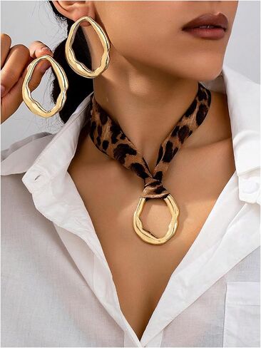 MakeMeChic Women's 3 Piece Jewelry Set Leopard Print Necklace Metal Dangle Earrings Jewelry in Saudi Arabia