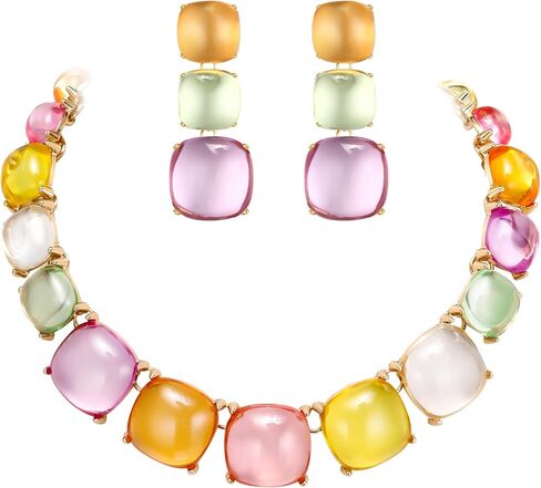 BriLove Fashion Stylish Beaded Statement Necklace Dangle Earrings Jewelry Set for Women Costume Christmas Party Prom in Saudi Arabia