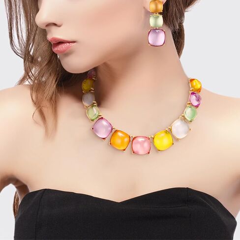 BriLove Fashion Stylish Beaded Statement Necklace Dangle Earrings Jewelry Set for Women Costume Christmas Party Prom in Saudi Arabia