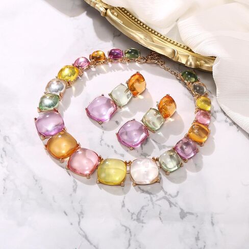 BriLove Fashion Stylish Beaded Statement Necklace Dangle Earrings Jewelry Set for Women Costume Christmas Party Prom in Saudi Arabia