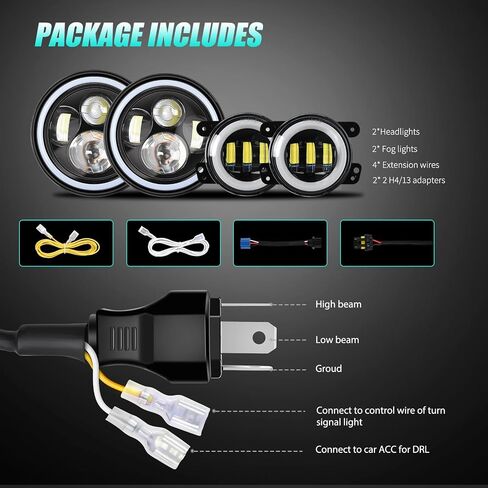 Nilight 7 بوصة RELED LED LED المصابيح الأمامية و 4 في مصابيح الضباب مع إشارة AMBER AMBER WHITE DRL HILL LOW BEAM متوافق مع 2007 2008 2009 2010 2011 2012 2014 2015 2015 2017 2018 WRANGLER JK JKU in Kuwait