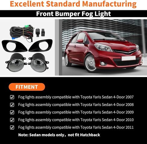 مجموعة أضواء الضباب زوج متوافقة مع Yaris Sedan 2007-2011 مصباح الضباب الدافع مع الحافة وتسخير الأسلاك و Switch & H11 12V 55W Halogen Plubs in Saudi Arabia