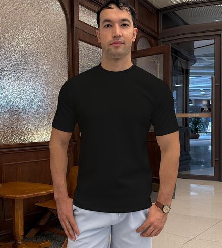Fioboc Men's Premium Soft T-Shirts Modal Crew Neck Tees Heavyweight Cooling Short Sleeve Casual Classic Tee Shirt for Men in Kuwait
