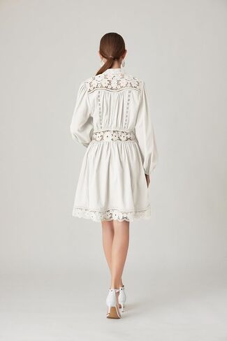 Lai Meng Five Cats Women's V-Deace Lace Long Long Sleeve Sleeve Button Up Disual Mini Dress in Saudi Arabia