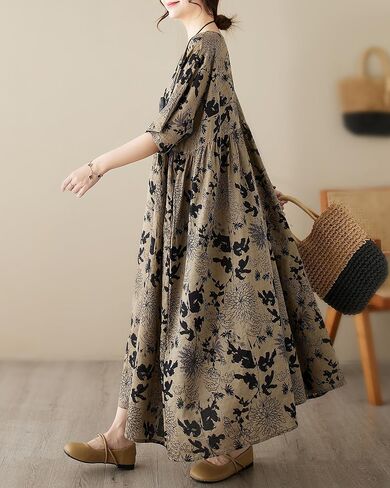 Ellazhu المرأة الصيفية قصيرة الأكمام maxi الطول الصلبة colord الأزهار المطبوعة المطبوعة فستان ga2677 in Saudi Arabia