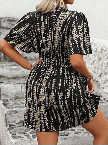 Floerns Women's Plus Size Printed V Neck Short Sleeve Ruffle Hem Summer Short Dresses in Saudi Arabia