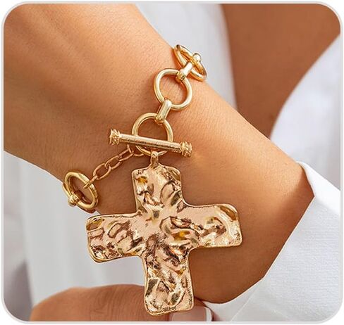 Chunky Gold Cross Statement Bracelet Vintage Large Cross Bracelet Trendy Ot Buckle Faith Jewelry in Saudi Arabia