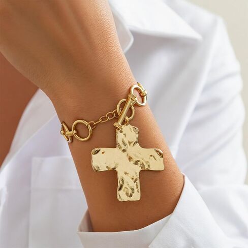Chunky Gold Cross Statement Bracelet Vintage Large Cross Bracelet Trendy Ot Buckle Faith Jewelry in Saudi Arabia