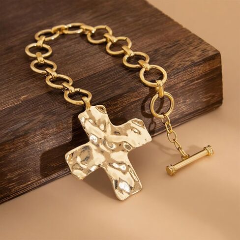 Chunky Gold Cross Statement Bracelet Vintage Large Cross Bracelet Trendy Ot Buckle Faith Jewelry in Saudi Arabia