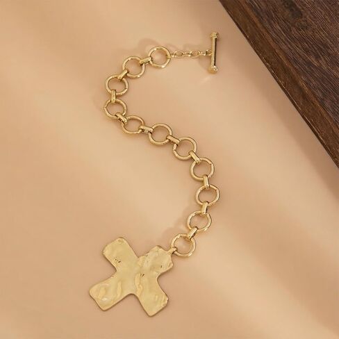 Chunky Gold Cross Statement Bracelet Vintage Large Cross Bracelet Trendy Ot Buckle Faith Jewelry in Saudi Arabia