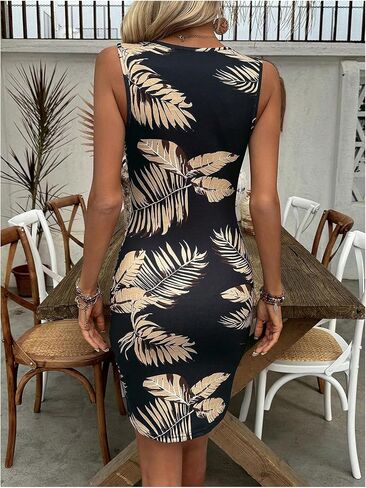 SweatyRocks Women's Tropical Print Mini Dress Cut Out Twist Sleeveless Beach Vacation Dresses in Saudi Arabia