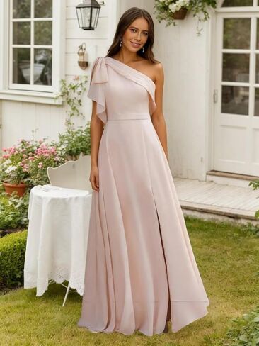One Shoulder Bridesmaid Dresses for Women Summer Wedding Guest Dress with Slit Evening Gowns in Saudi Arabia