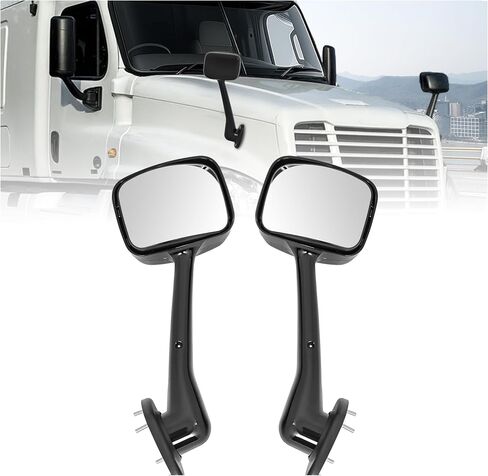 HECASA PAIL PAIN Black Hood Mirror متوافق مع 2008-2017 Freightliner Cascadia ، غطاء غطاء مرايا هود ، شاحنات يدوية بيك آب ، يسار السائق وزوج جانبي للركاب ، أسود+واضح in Kuwait