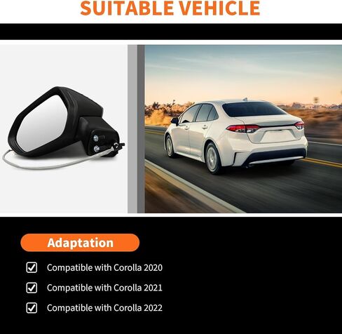 Left Driver Side Mirror Assembly Compatible with Corolla 2020-2022 Side Door Mirror with Power Adjustable Glass and Manual Folding Non-Heated Replaces 8794012F80 8794012F80PFM (3Pins Black) in Saudi Arabia