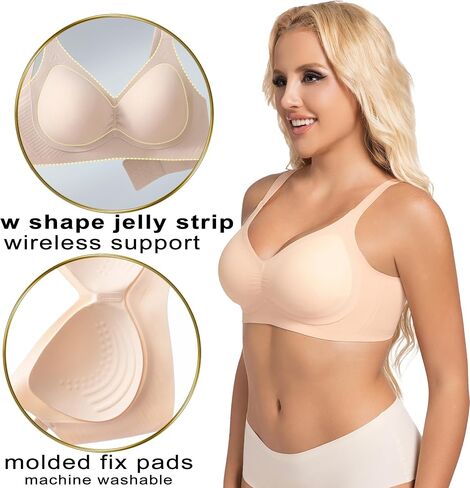 PRETTYWELL Wireless Bras for Women Molded Cup Comfort Seamless Push up No Underwire V-Neck Everyday Bra A to D Cup in Kuwait
