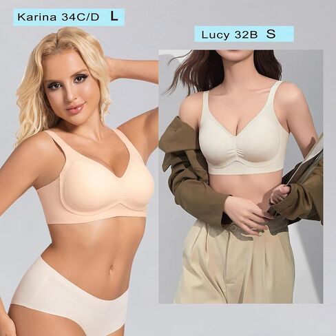 PRETTYWELL Wireless Bras for Women Molded Cup Comfort Seamless Push up No Underwire V-Neck Everyday Bra A to D Cup in Kuwait