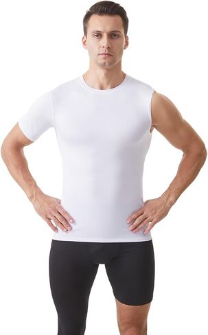 Fashion Compression Shirts for Men 1/2 Single Arm Short Sleeve Athletic Base Layer T Shirt for Workout Basketball in Kuwait