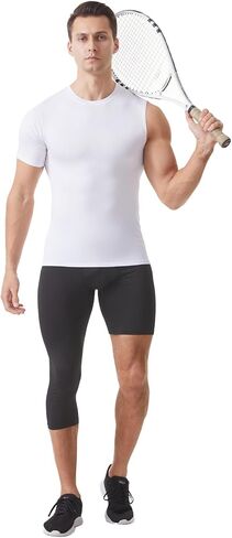 Fashion Compression Shirts for Men 1/2 Single Arm Short Sleeve Athletic Base Layer T Shirt for Workout Basketball in Kuwait