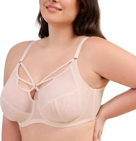 sheroine Lace Underwire Sexy Strappy Bra Plus Size See Through Unlined Full Coverage Bras in Kuwait