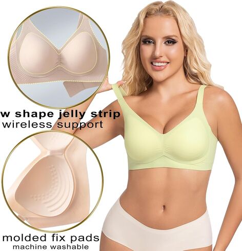 PRETTYWELL Wireless Bras for Women Molded Cup Comfort Seamless Push up No Underwire V-Neck Everyday Bra A to D Cup in Kuwait
