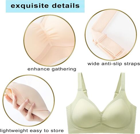 PRETTYWELL Wireless Bras for Women Molded Cup Comfort Seamless Push up No Underwire V-Neck Everyday Bra A to D Cup in Kuwait