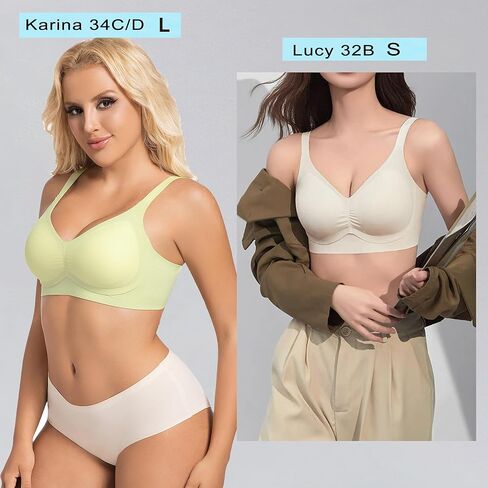 PRETTYWELL Wireless Bras for Women Molded Cup Comfort Seamless Push up No Underwire V-Neck Everyday Bra A to D Cup in Kuwait